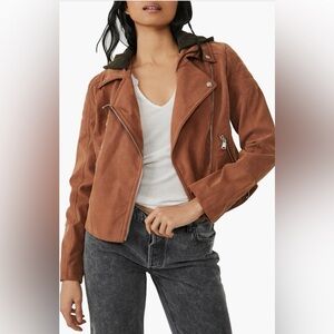 New Free People Harriett Hooded Moto Jacket
